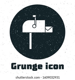 Grunge Open mail box icon isolated on white background. Mailbox icon. Mail postbox on pole with flag.  Vector Illustration