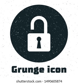 Grunge Open padlock icon isolated on white background. Opened lock sign. Cyber security concept. Digital data protection. Safety safety.  Vector Illustration