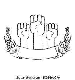 grunge opposition hands up with flowers and ribbon style