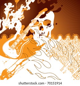 Grunge orange rock and roll background. Vector illustration.