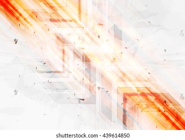 Grunge orange tech background with arrows. Vector grunge style illustration, web layout brochure technology template design