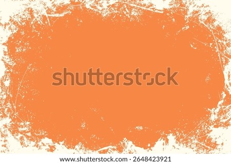 Grunge orange texture background with white paint stains. Distressed artistic grunge modern overlay texture. Banner template with scratch lines. Autumn or Halloween hand draw rough dirty weathered
