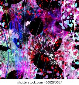 Grunge organic background.Strokes and ovals. Black, white, blue purple colors. Seamless texture for wrapping paper, home decor, fabric.Watercolor effect.