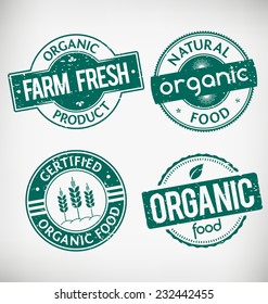 Grunge Organic Food Vector Stamps Collection