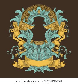 grunge ornament with angel and mandala pattern