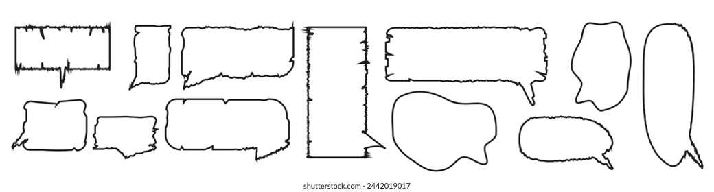 Grunge outline speech bubbles set. Talk bubbles, Cloud speech bubbles collection.