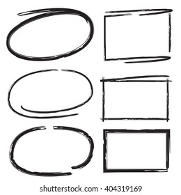 grunge oval, circle and rectangle border set