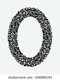 Grunge oval frame with curlicue. Chaotic pattern. For invitations, gift cards, scrapbooking. Vector illustration