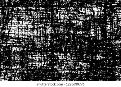 Grunge overlay layer. Abstract black and white vector background. Monochrome vintage surface with dirty pattern in cracks, spots, dots. Old wall in dark horror style design