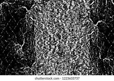 Grunge overlay layer. Abstract black and white vector background. Monochrome vintage surface with dirty pattern in cracks, spots, dots. Old wall in dark horror style design