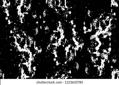 Grunge overlay layer. Abstract black and white vector background. Monochrome vintage surface with dirty pattern in cracks, spots, dots. Old wall in dark horror style design