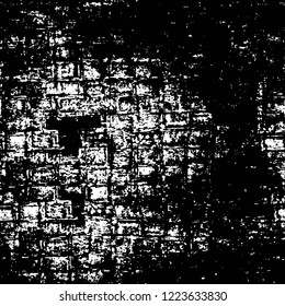 Grunge overlay layer. Abstract black and white vector background. Monochrome vintage surface with dirty pattern in cracks, spots, dots. Old wall in dark horror style design