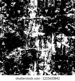 Grunge overlay layer. Abstract black and white vector background. Monochrome vintage surface with dirty pattern in cracks, spots, dots. Old wall in dark horror style design