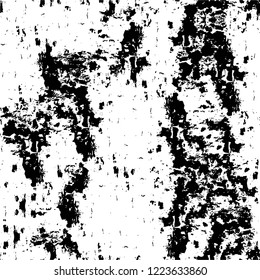 Grunge overlay layer. Abstract black and white vector background. Monochrome vintage surface with dirty pattern in cracks, spots, dots. Old wall in dark horror style design