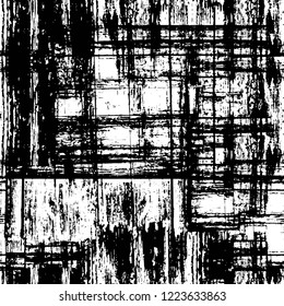 Grunge overlay layer. Abstract black and white vector background. Monochrome vintage surface with dirty pattern in cracks, spots, dots. Old wall in dark horror style design