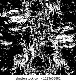 Grunge overlay layer. Abstract black and white vector background. Monochrome vintage surface with dirty pattern in cracks, spots, dots. Old wall in dark horror style design
