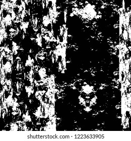 Grunge overlay layer. Abstract black and white vector background. Monochrome vintage surface with dirty pattern in cracks, spots, dots. Old wall in dark horror style design
