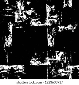 Grunge overlay layer. Abstract black and white vector background. Monochrome vintage surface with dirty pattern in cracks, spots, dots. Old wall in dark horror style design