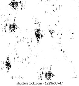 Grunge overlay layer. Abstract black and white vector background. Monochrome vintage surface with dirty pattern in cracks, spots, dots. Old wall in dark horror style design