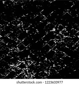 Grunge overlay layer. Abstract black and white vector background. Monochrome vintage surface with dirty pattern in cracks, spots, dots. Old wall in dark horror style design