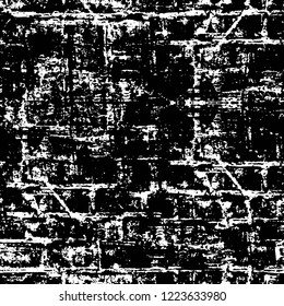 Grunge overlay layer. Abstract black and white vector background. Monochrome vintage surface with dirty pattern in cracks, spots, dots. Old wall in dark horror style design