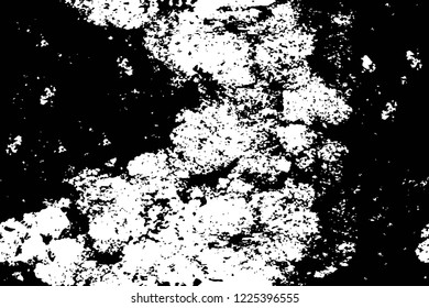 Grunge overlay layer. Abstract black and white vector background. Monochrome vintage surface with dirty pattern in cracks, spots, dots. Old wall in dark horror style design