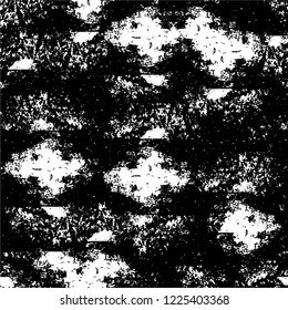 Grunge overlay layer. Abstract black and white vector background. Monochrome vintage surface with dirty pattern in cracks, spots, dots. Old wall in dark horror style design