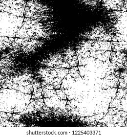 Grunge overlay layer. Abstract black and white vector background. Monochrome vintage surface with dirty pattern in cracks, spots, dots. Old wall in dark horror style design