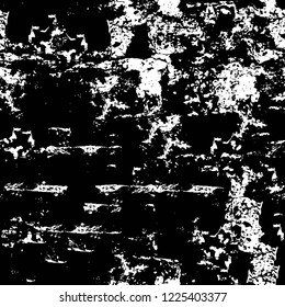 Grunge overlay layer. Abstract black and white vector background. Monochrome vintage surface with dirty pattern in cracks, spots, dots. Old wall in dark horror style design