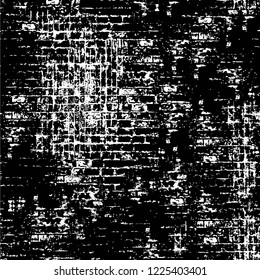 Grunge overlay layer. Abstract black and white vector background. Monochrome vintage surface with dirty pattern in cracks, spots, dots. Old wall in dark horror style design