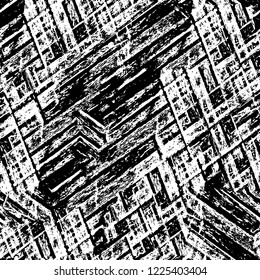 Grunge overlay layer. Abstract black and white vector background. Monochrome vintage surface with dirty pattern in cracks, spots, dots. Old wall in dark horror style design