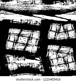 Grunge overlay layer. Abstract black and white vector background. Monochrome vintage surface with dirty pattern in cracks, spots, dots. Old wall in dark horror style design