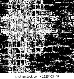 Grunge overlay layer. Abstract black and white vector background. Monochrome vintage surface with dirty pattern in cracks, spots, dots. Old wall in dark horror style design