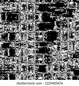 Grunge overlay layer. Abstract black and white vector background. Monochrome vintage surface with dirty pattern in cracks, spots, dots. Old wall in dark horror style design