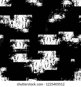 Grunge overlay layer. Abstract black and white vector background. Monochrome vintage surface with dirty pattern in cracks, spots, dots. Old wall in dark horror style design