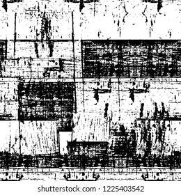 Grunge overlay layer. Abstract black and white vector background. Monochrome vintage surface with dirty pattern in cracks, spots, dots. Old wall in dark horror style design
