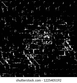Grunge overlay layer. Abstract black and white vector background. Monochrome vintage surface with dirty pattern in cracks, spots, dots. Old wall in dark horror style design