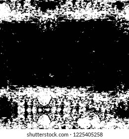 Grunge overlay layer. Abstract black and white vector background. Monochrome vintage surface with dirty pattern in cracks, spots, dots. Old wall in dark horror style design