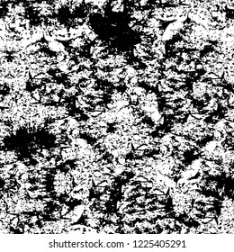 Grunge overlay layer. Abstract black and white vector background. Monochrome vintage surface with dirty pattern in cracks, spots, dots. Old wall in dark horror style design
