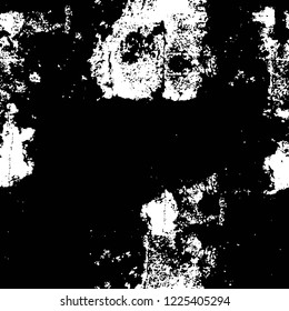 Grunge overlay layer. Abstract black and white vector background. Monochrome vintage surface with dirty pattern in cracks, spots, dots. Old wall in dark horror style design