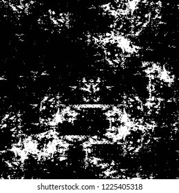 Grunge overlay layer. Abstract black and white vector background. Monochrome vintage surface with dirty pattern in cracks, spots, dots. Old wall in dark horror style design