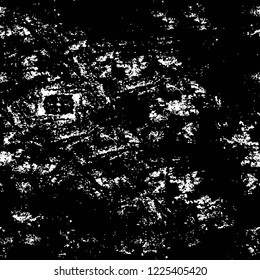Grunge overlay layer. Abstract black and white vector background. Monochrome vintage surface with dirty pattern in cracks, spots, dots. Old wall in dark horror style design