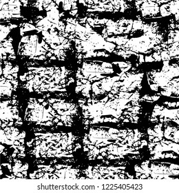 Grunge overlay layer. Abstract black and white vector background. Monochrome vintage surface with dirty pattern in cracks, spots, dots. Old wall in dark horror style design