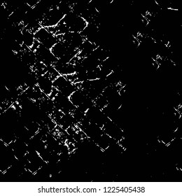 Grunge overlay layer. Abstract black and white vector background. Monochrome vintage surface with dirty pattern in cracks, spots, dots. Old wall in dark horror style design