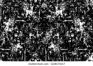 Grunge overlay layer. Abstract black and white vector background. Monochrome vintage surface with dirty pattern in cracks, spots, dots. Old wall in dark horror style design