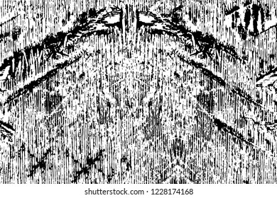 Grunge overlay layer. Abstract black and white vector background. Monochrome vintage surface with dirty pattern in cracks, spots, dots. Old wall in dark horror style design