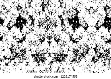 Grunge overlay layer. Abstract black and white vector background. Monochrome vintage surface with dirty pattern in cracks, spots, dots. Old wall in dark horror style design