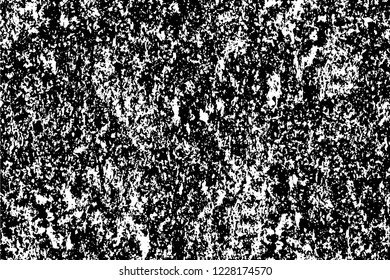 Grunge overlay layer. Abstract black and white vector background. Monochrome vintage surface with dirty pattern in cracks, spots, dots. Old wall in dark horror style design