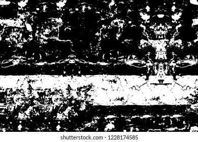 Grunge overlay layer. Abstract black and white vector background. Monochrome vintage surface with dirty pattern in cracks, spots, dots. Old wall in dark horror style design