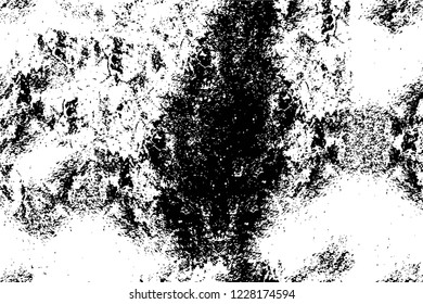 Grunge overlay layer. Abstract black and white vector background. Monochrome vintage surface with dirty pattern in cracks, spots, dots. Old wall in dark horror style design